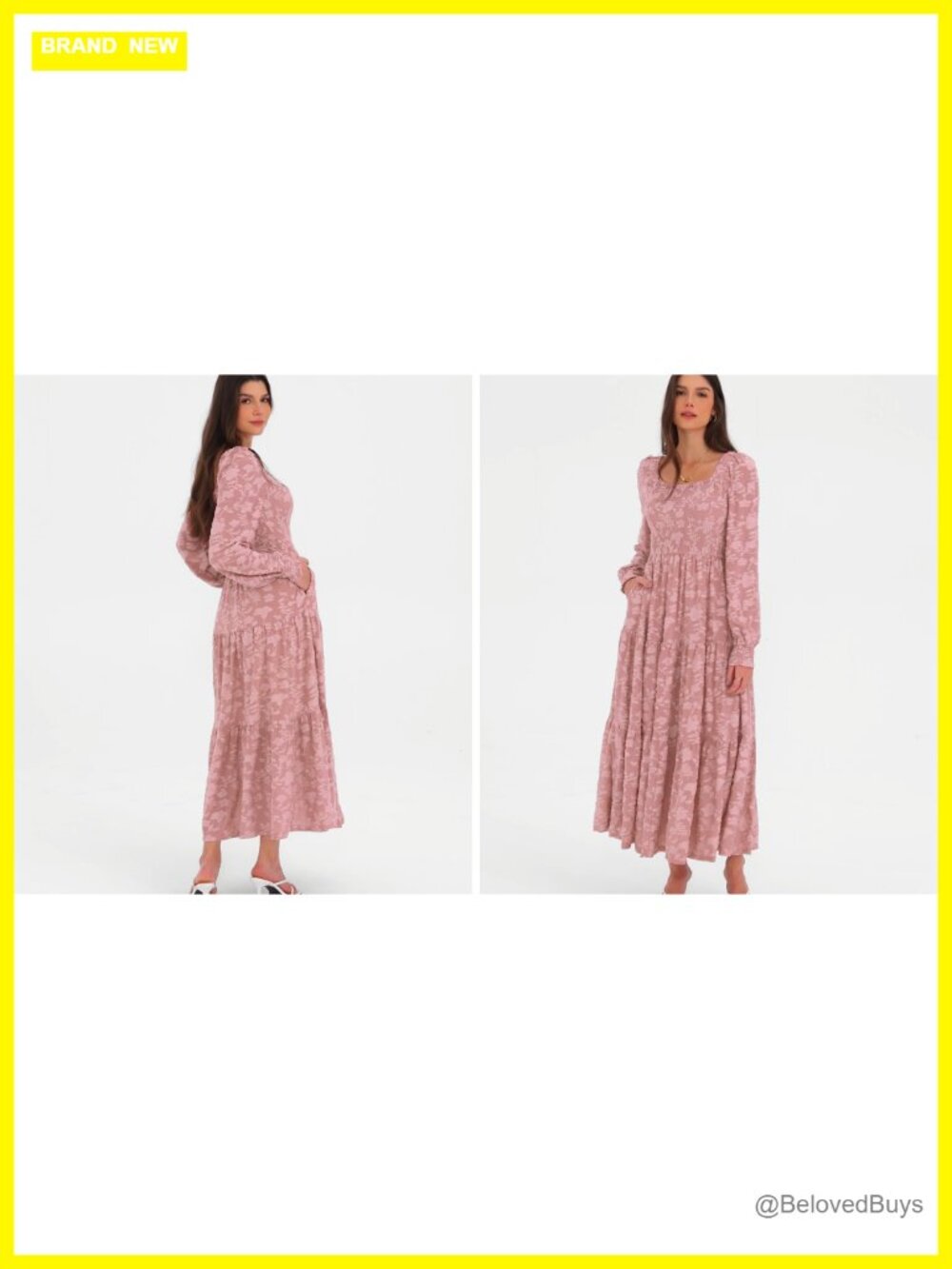 KIRUNDO Women's Long Sleeve Smocked Floral Maxi Dress Wedding Guest Formal - Picture 6 of 6